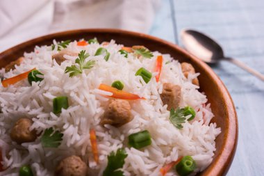 Lezzetli soya pulao ya da pirinç ya da soya Dobiş bezelye ve fasulye, Hintli ya da Pakistanlı mutfağı ile kızarmış pilav