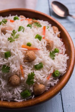 Lezzetli soya pulao ya da pirinç ya da soya Dobiş bezelye ve fasulye, Hintli ya da Pakistanlı mutfağı ile kızarmış pilav