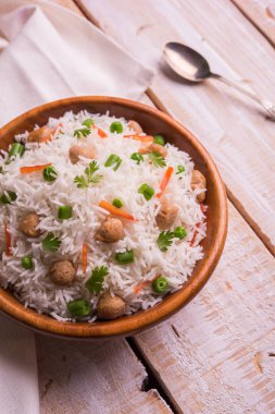 Lezzetli soya pulao ya da pilav veya pulav veya pirinç ya da soya Dobiş bezelye ve fasulye, Hintli ya da Pakistanlı mutfağı ile kızarmış pilav