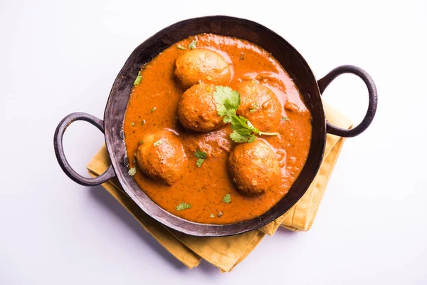 Frisch Gekochtes Würziges Kartoffelcurry Der Pfanne Oder Scharfer Dum Aloo — Stockfoto