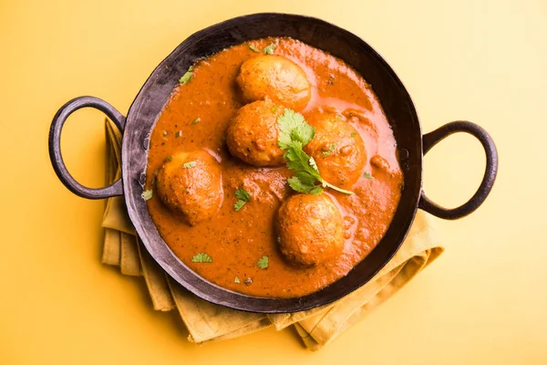 Curry Batata Picante Recém Cozido Frigideira Dum Aloo Quente Picante — Fotografia de Stock