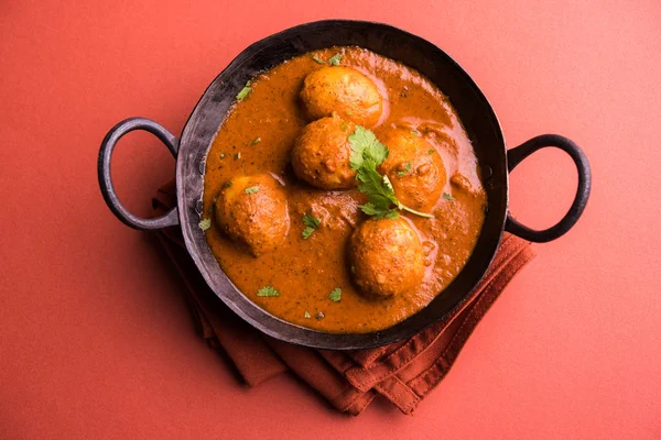 Frisch Gekochtes Würziges Kartoffelcurry Der Pfanne Oder Scharfer Dum Aloo — Stockfoto