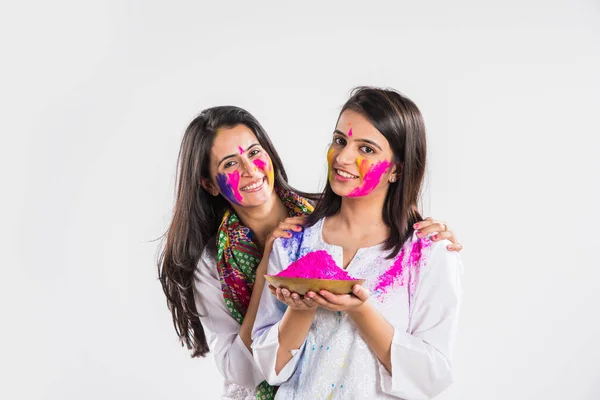 Hintli Güzel Kız Holi Festivalini Kutluyorlar Hint Geleneksel Kıyafetleri Dupatta — Stok fotoğraf