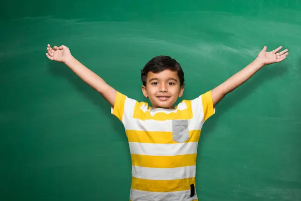 Little Indian Boy Posing Blackboard Stock Photo