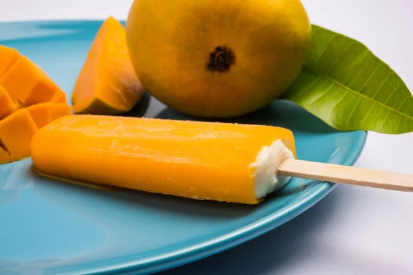 mango ice candy or mango ice bar or kulfi, made up of sweet and tasty alphonso  or hapus mangos