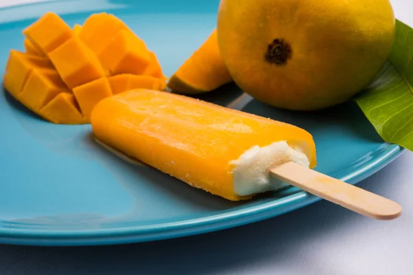 mango ice candy or mango ice bar or kulfi, made up of sweet and tasty alphonso  or hapus mangos