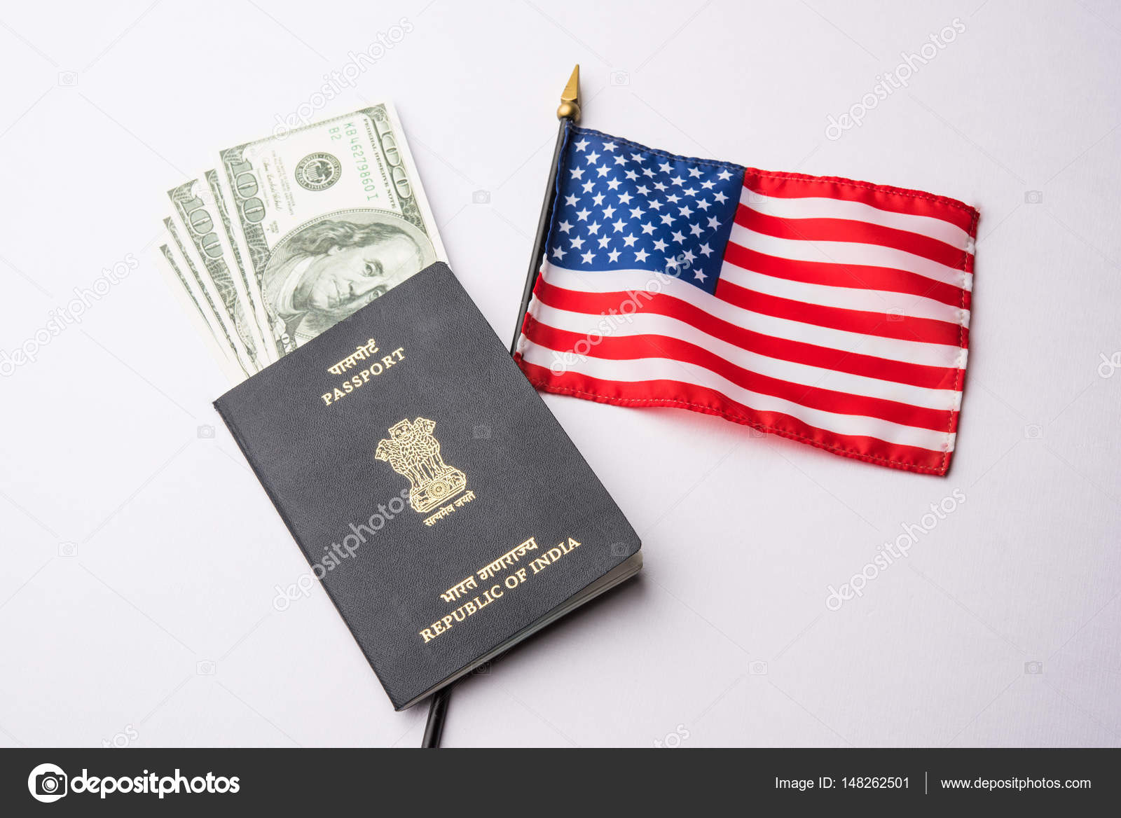 Concept Showing Indian Passport With US Currency Notes Or, 58% OFF