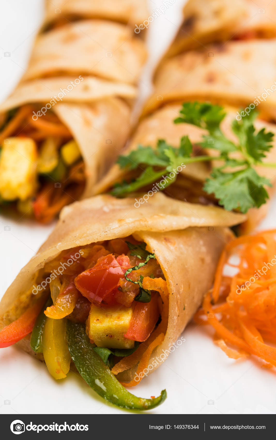Indian popular snack food called Vegetable spring rolls or veg roll or