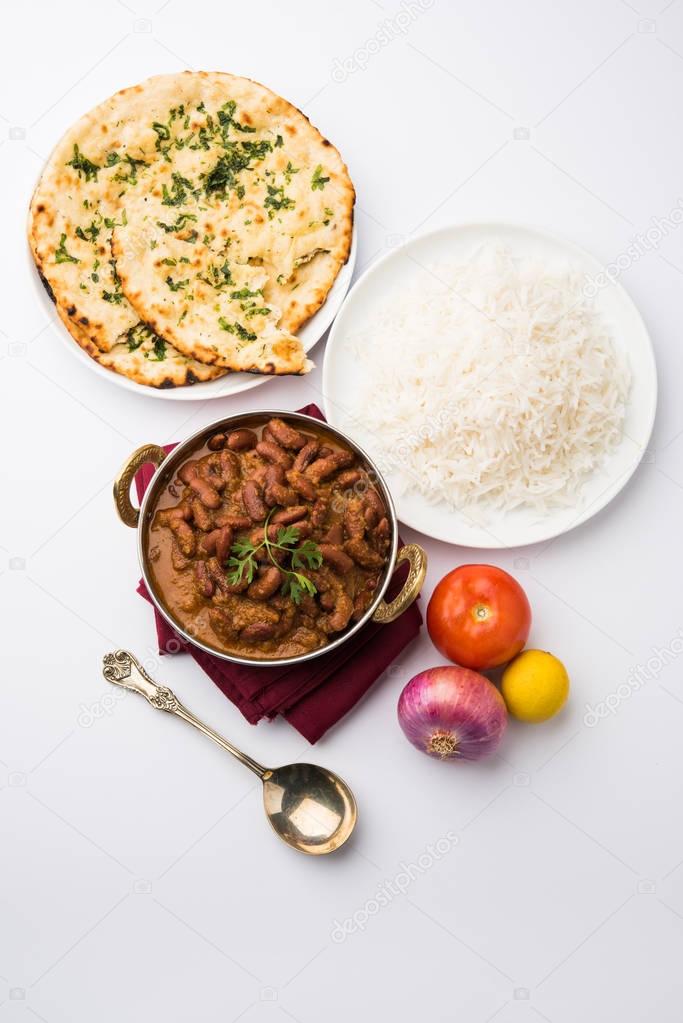 kidney bean curry or rajma or rajmah chawal and roti, typical north indian main course, selective focus