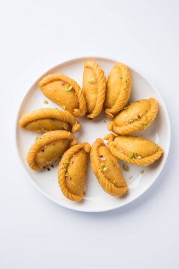 Gujiya - holi ve diwali, seçici odak festival süresince yapılan tatlı köfte