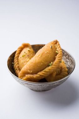 Gujiya - holi ve diwali, seçici odak festival süresince yapılan tatlı köfte