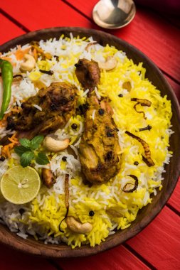 Hyderabadi tavuk biryani veya dum biryani, seçici odak