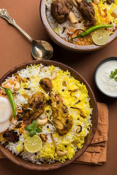 O Hyderabadi kuřecí biryani nebo dum biryani, Selektivní ostření — Stock fotografie