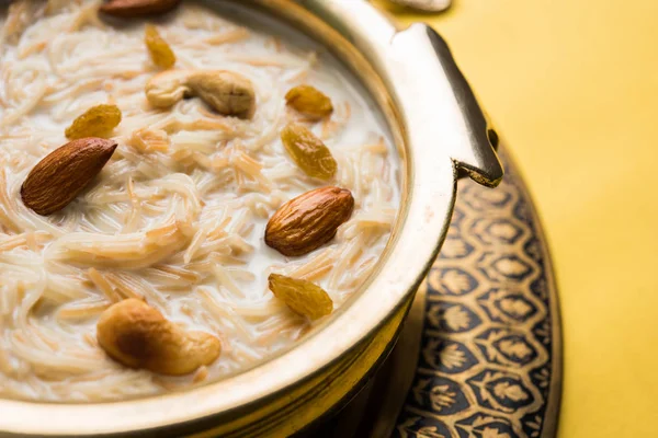 Most famous Indian sweet pudding Kheer or semiya khir in a bowl.Selective focus