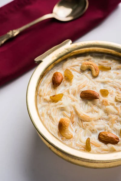 Most famous Indian sweet pudding Kheer or semiya khir in a bowl.Selective focus