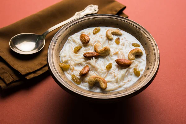 Most famous Indian sweet pudding Kheer or semiya khir in a bowl.Selective focus