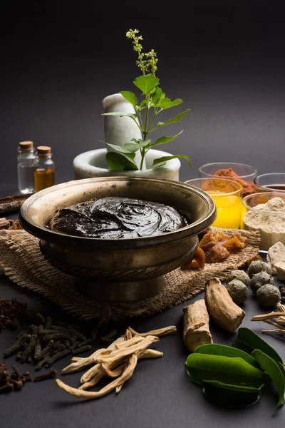 Indian Ayurvedic dietary supplement called Chyawanprash / chyavanaprasha  is a cooked mixture of sugar, honey, ghee, Indian Gooseberry (amla), jam, sesame oil, berries, herbs and various spices — Stock Photo, Image