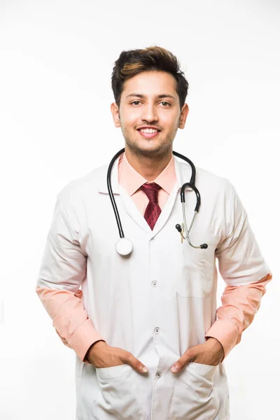 Confident Indian Asian Young Male Doctor Stethoscope Hands Folded Standing — Stock Photo, Image