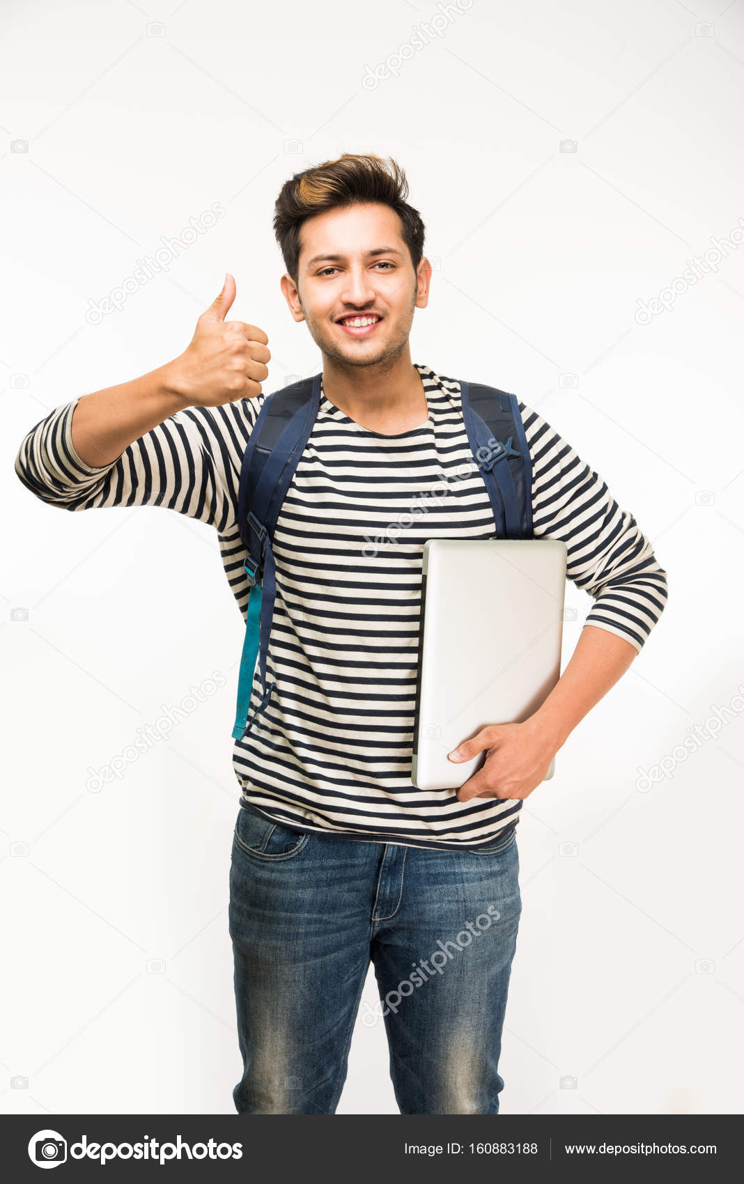 Handsome And Young Indian Male College Student Carrying Bag On