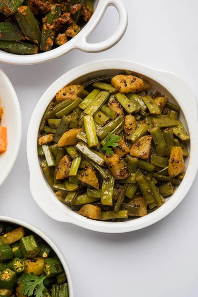 Kızarmış küme fasulyesi köri veya gawar veya gowar ki sabji, seçici odak