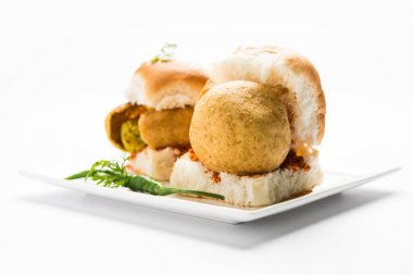 Hint sokak gıda Vada Pav veya Vada Paav veya Vadapav, seçici odak