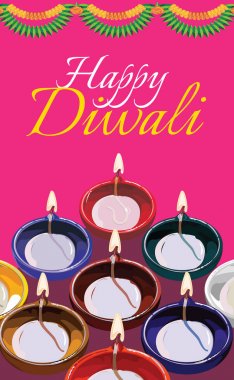 Tebrik kartı çizim veya sanat giriþi özelliðini kullanarak Diwali kandil kil veya Diya mutlu bayramlar metin ile aydınlatılmış