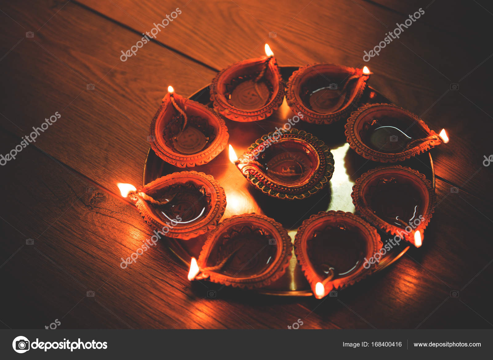 Diya in Thali Brass Plate or thali full of Terracotta diya or oil