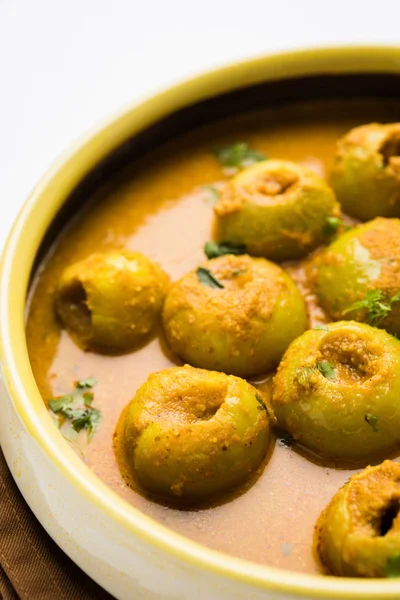 "Dhensa chi bhaji "em língua marathi popularmente conhecido como Tinda masala na Índia ou curry vegetal de abóbora indiana, foco seletivo — Fotografia de Stock