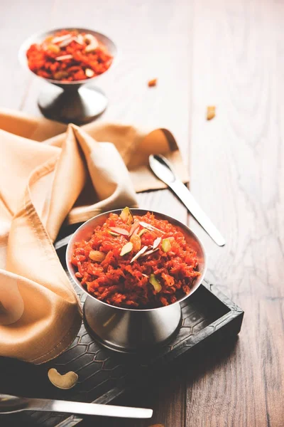 Gajar Halwa ou Cenoura Halwa, foco seletivo — Fotografia de Stock