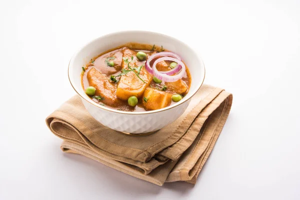 Curry Patata Aloo Masala Aloo Masala Con Guisantes Verdes Servido — Foto de Stock