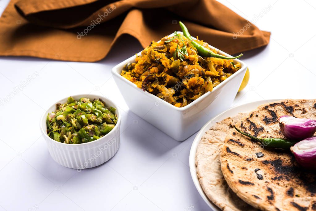 Zunka Bhakar Pithla or pitla, popular vegetarian recipe from India