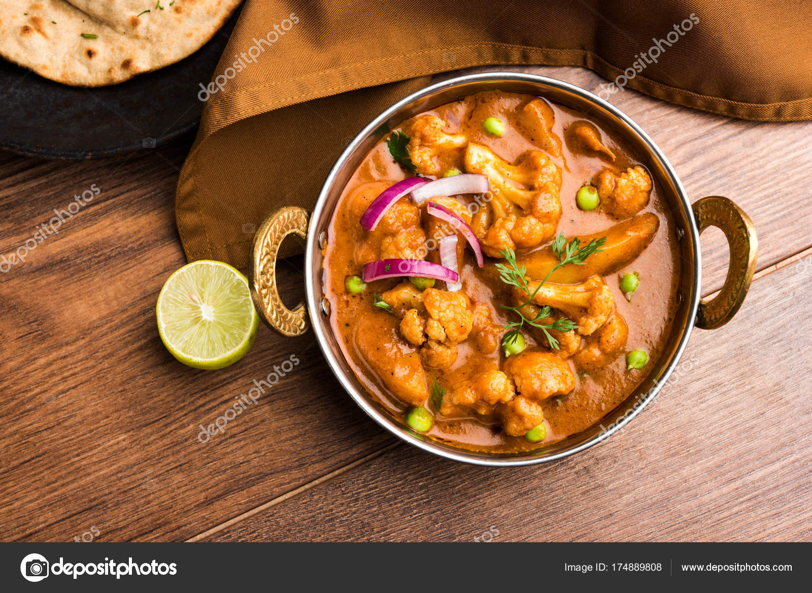 Aloo Gobi Matar Famous Indian Curry Dish Potatoes Cauliflower Green