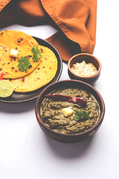 Sarson Saag Makki Roti Populární Severní Indické Hlavní Chod Menu — Stock fotografie