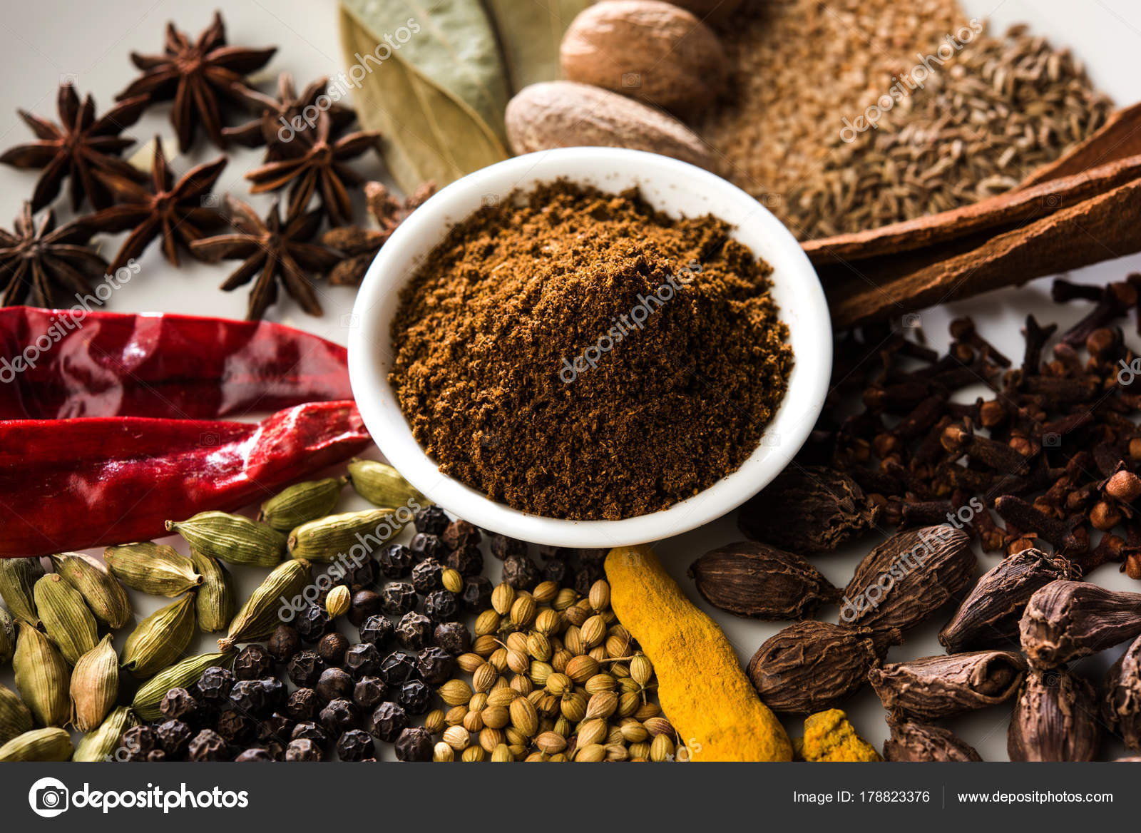Indian Spice Mix Garam Masala Pile White Bowl White Background Stock Photo  by © 178823376