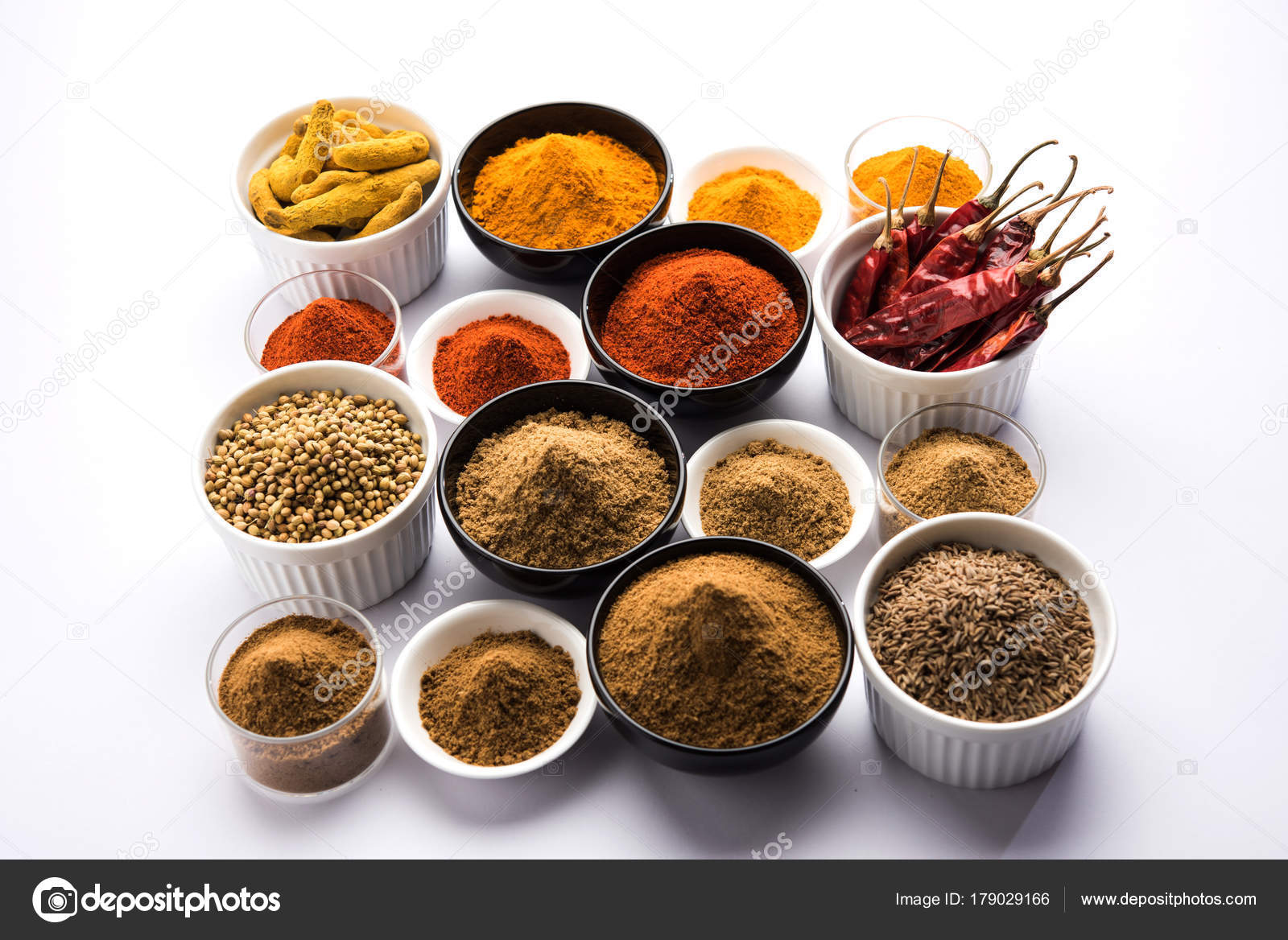 Indian Colourful Spices Group Photo Four Basic Indian Spices Raw