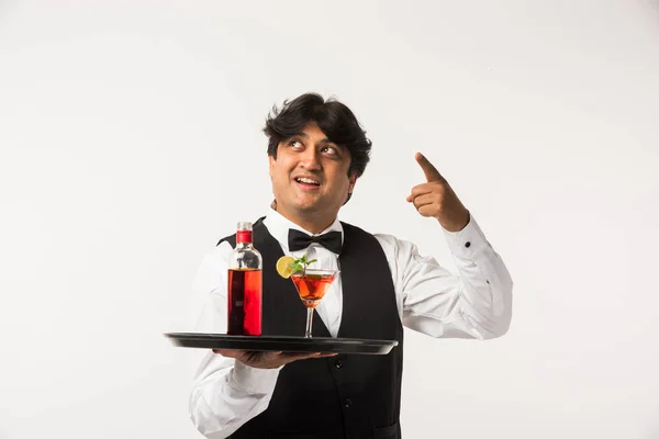 Asian Indian Waiter Bartender Isolated White Background Selective Focus — Stock Photo, Image