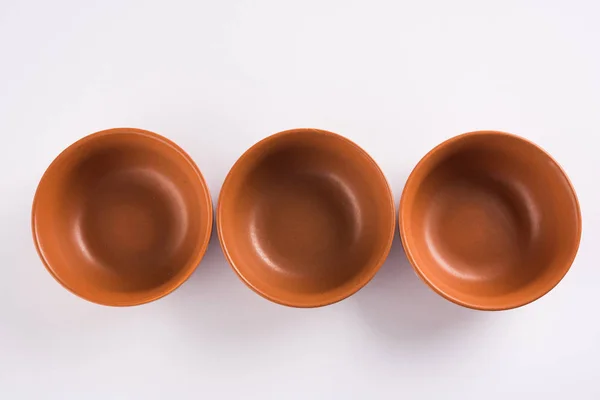 Empty Terracotta Serving Bowl Brown Clay Soup Bowl Isolated White — Stock Photo, Image