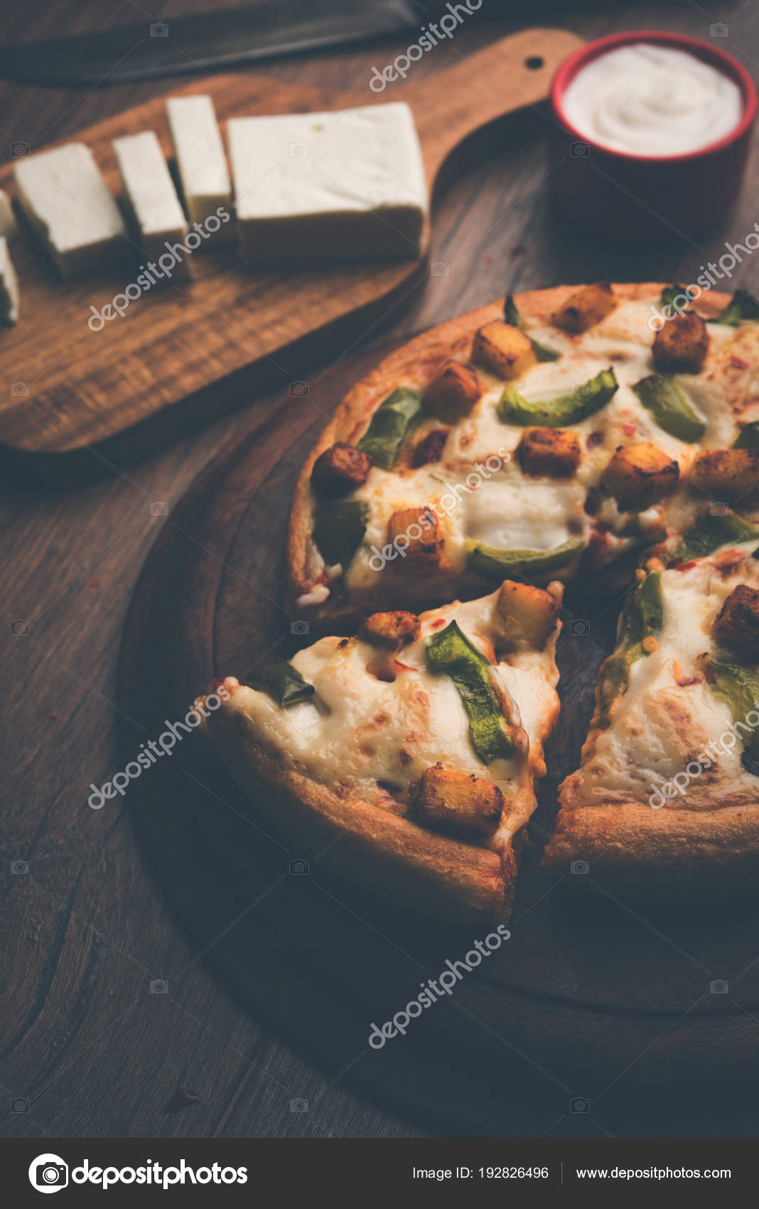 Indian Paneer Pizza Fresh Cottage Cheese Cubes White Sauce Stock