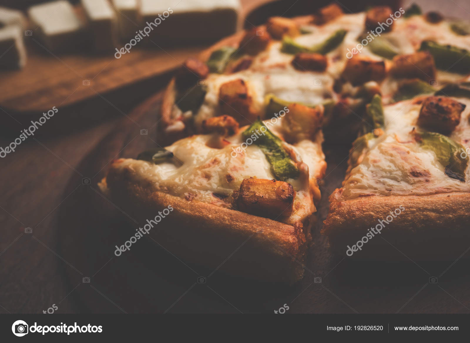 Indian Paneer Pizza Fresh Cottage Cheese Cubes White Sauce Stock