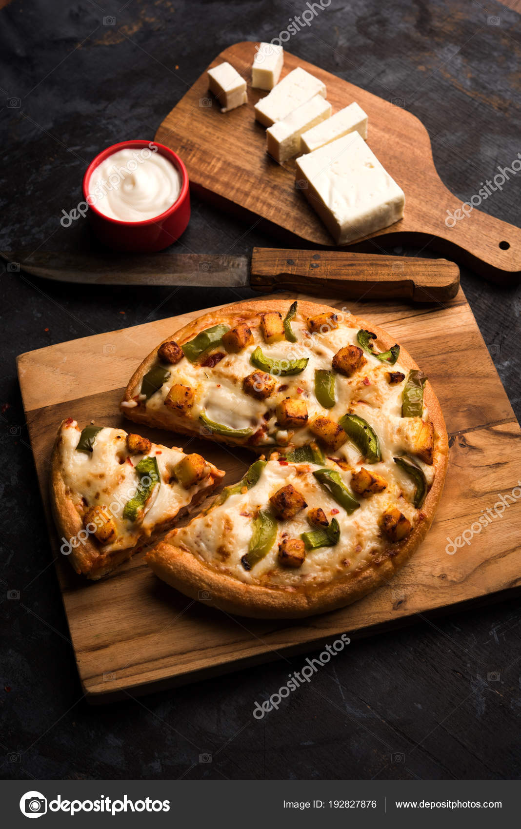 Indian Paneer Pizza Fresh Cottage Cheese Cubes White Sauce Stock