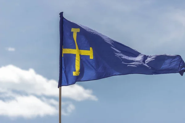 Mavi gökyüzü arka plan üzerinde sarı bir haç ile mavi bayrak