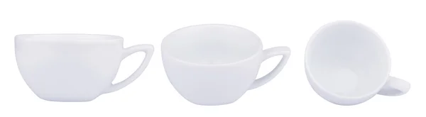 Vide tasses en porcelaine de café blanc isolé sur blanc — Photo