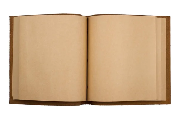 Cuaderno abierto con cubierta de cuero aislado en blanco — Foto de Stock