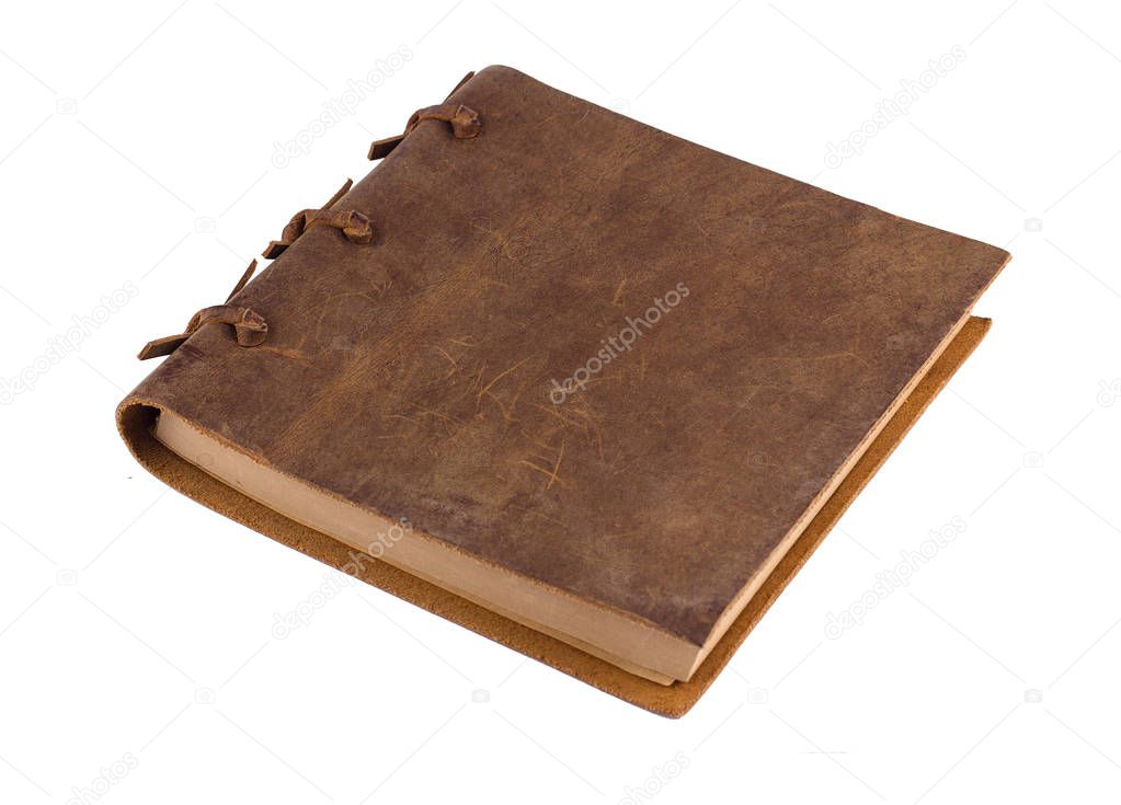 closed notebook with leather brown