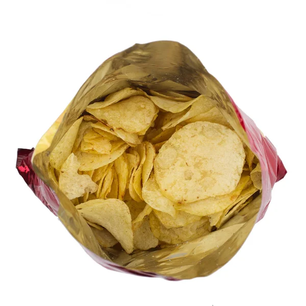 Top view of red open potato snacks packaging — Stock Photo, Image