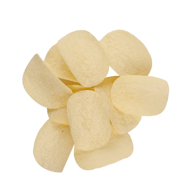 Top view  of potato snacks pile isolated on white — Stock Photo, Image