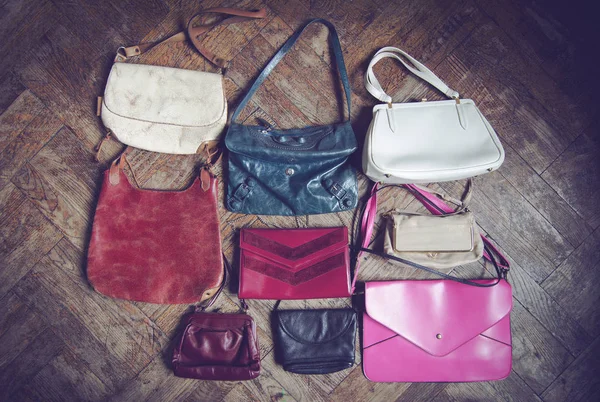 Sok nő vintage handbags — Stock Fotó