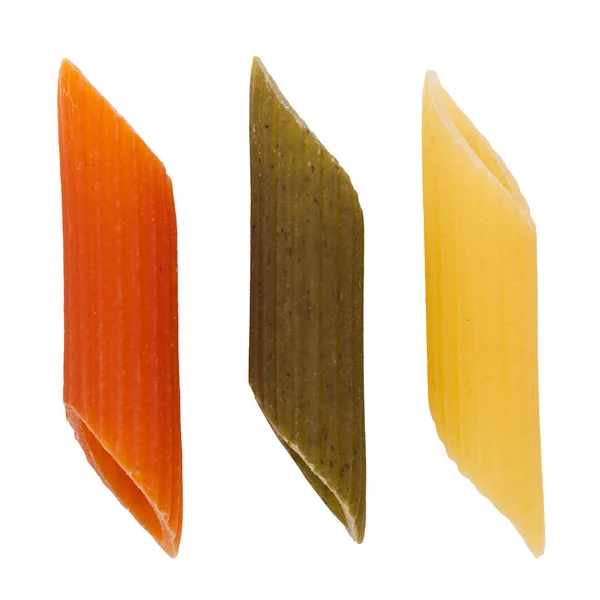 Macro detalhe de três massas de trigo coloridas em branco — Fotografia de Stock