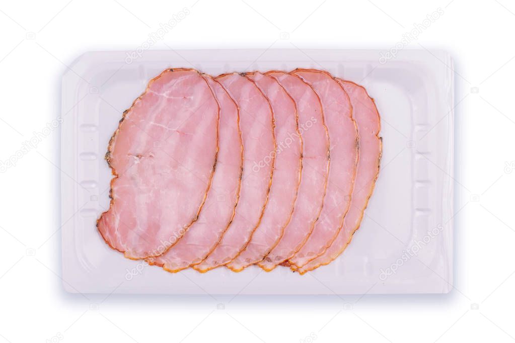 smoked pork fillet packaging isolated on white