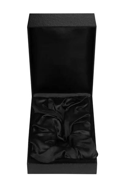 Caja negra con interior de seda aislado sobre fondo blanco — Foto de Stock